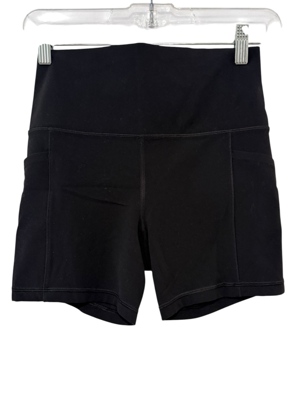 Athleta Salutation Stash Black High Rise 5” Bike Shorts Pockets Nylon Small